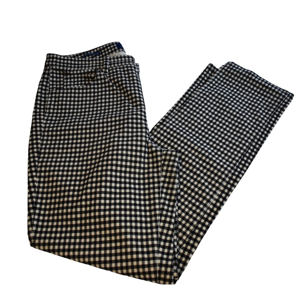 Talbots Straight Leg Pants Womens 12 Black White Excellent Gingham High Waist